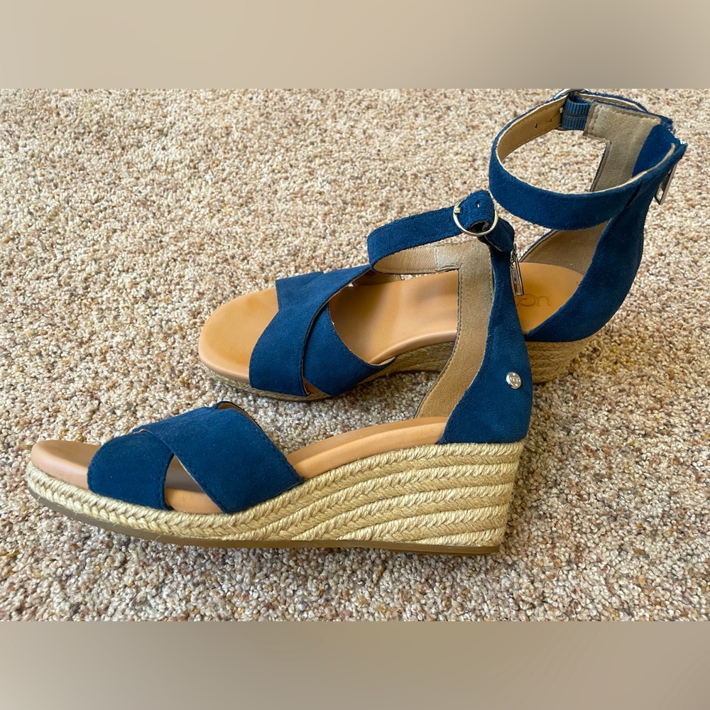 UGG Navy Blue Espadrilles NWOT - Ankle strap wedge